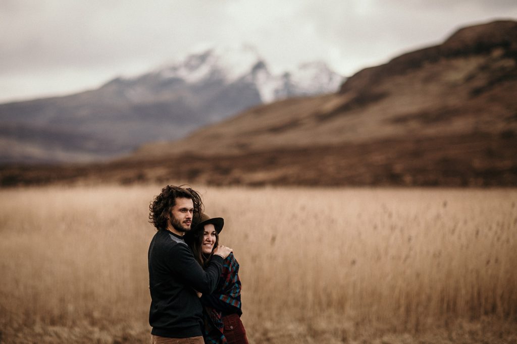 Couple Session on Isle of Skye lovers with mountain landscape