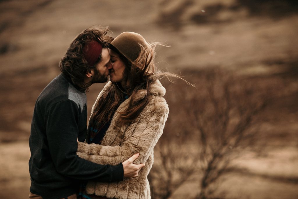 Couple Session on Isle of Skye kiss in the wind